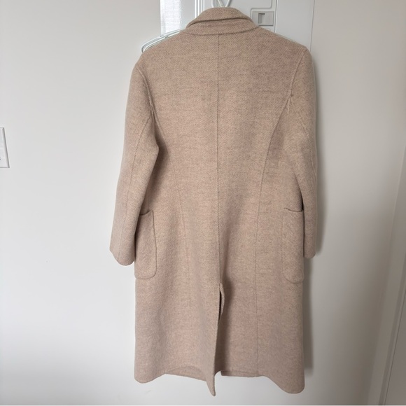 Women's wool and alpaca blended Tan Double-Breasted Coat - Picture 2 of 7